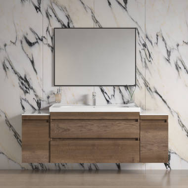 Aizen 39.6'' Single Bathroom Vanity with Manufactured Wood Top with Mirror